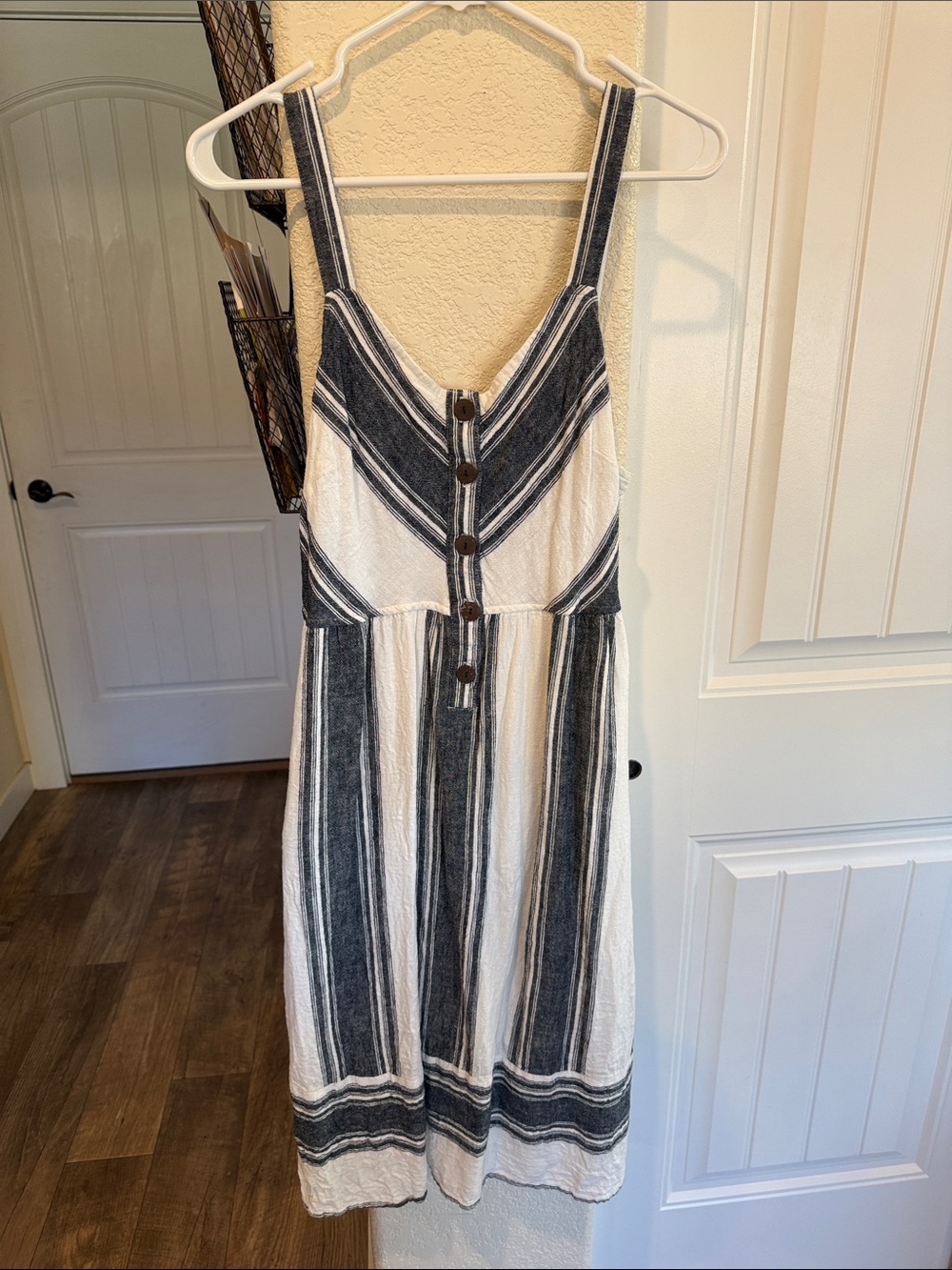 Universal Thread Navy and White Striped Button-Front Midi Dress
